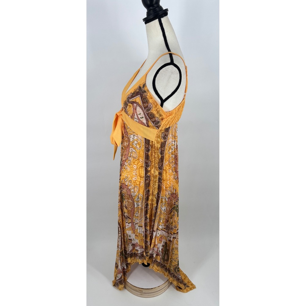 Adele Fado Pleated Handkerchief Dress Womens IT 44 Yellow Paisley Boho Midi - Picture 2 of 8